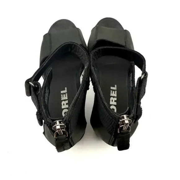 Sorel Joanie II Ankle Strap Wedge Sandal Black 8.5 - Picture 10 of 15